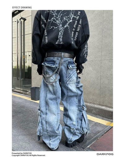 Heavy Strap Ripped Cargo Jeans Korean Street Fashion Jeans By Dark Fog Shop Online at OH Vault