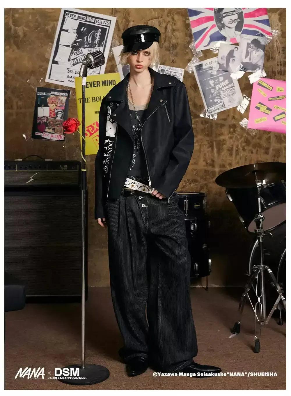 Nana Print PU Leather Jacket Korean Street Fashion Jacket By Donsmoke Shop Online at OH Vault