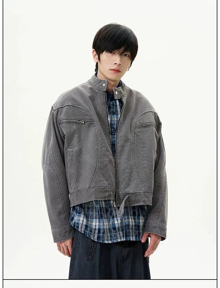 Faded Shoulder Pad Short Denim Jacket Korean Street Fashion Jacket By 77Flight Shop Online at OH Vault