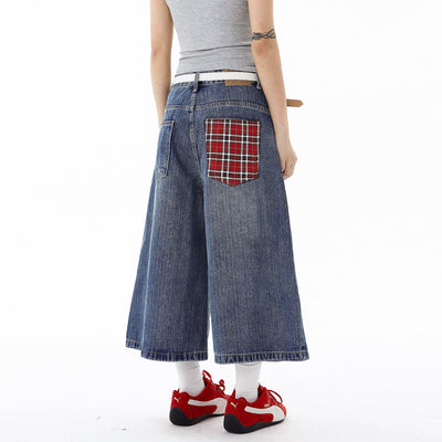 Plaid Pocket Wide Denim Shorts Korean Street Fashion Shorts By Blacklists Shop Online at OH Vault