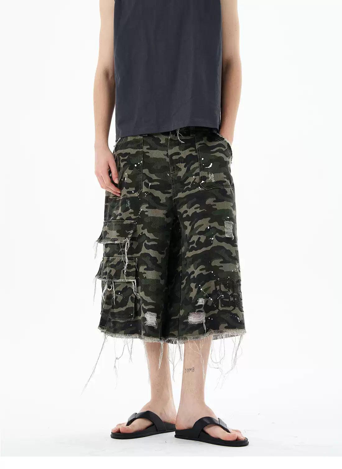 Paint Splattered Distressed Denim Shorts Korean Street Fashion Shorts By 77Flight Shop Online at OH Vault
