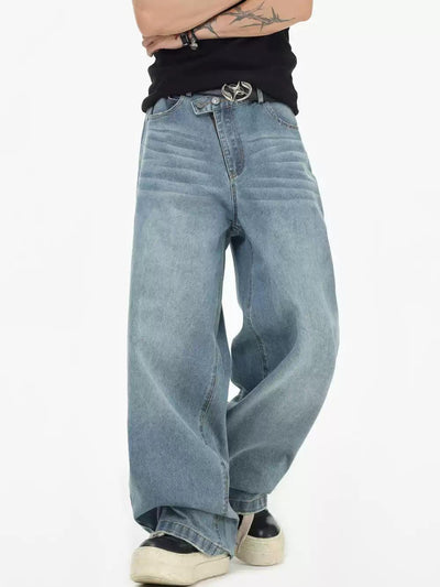 Whiskers Faded Straight Jeans Korean Street Fashion Jeans By INS Korea Shop Online at OH Vault