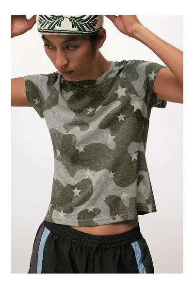 Stars Print Camo T-Shirt Korean Street Fashion T-Shirt By Conp Conp Shop Online at OH Vault