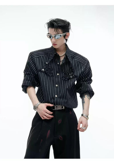 Striped Sequin Embroidery Shirt Korean Street Fashion Shirt By Argue Culture Shop Online at OH Vault