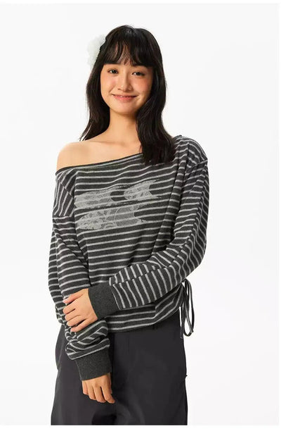 Drop Shoulder Laced Logo Blouse Korean Street Fashion Blouse By Crying Center Shop Online at OH Vault