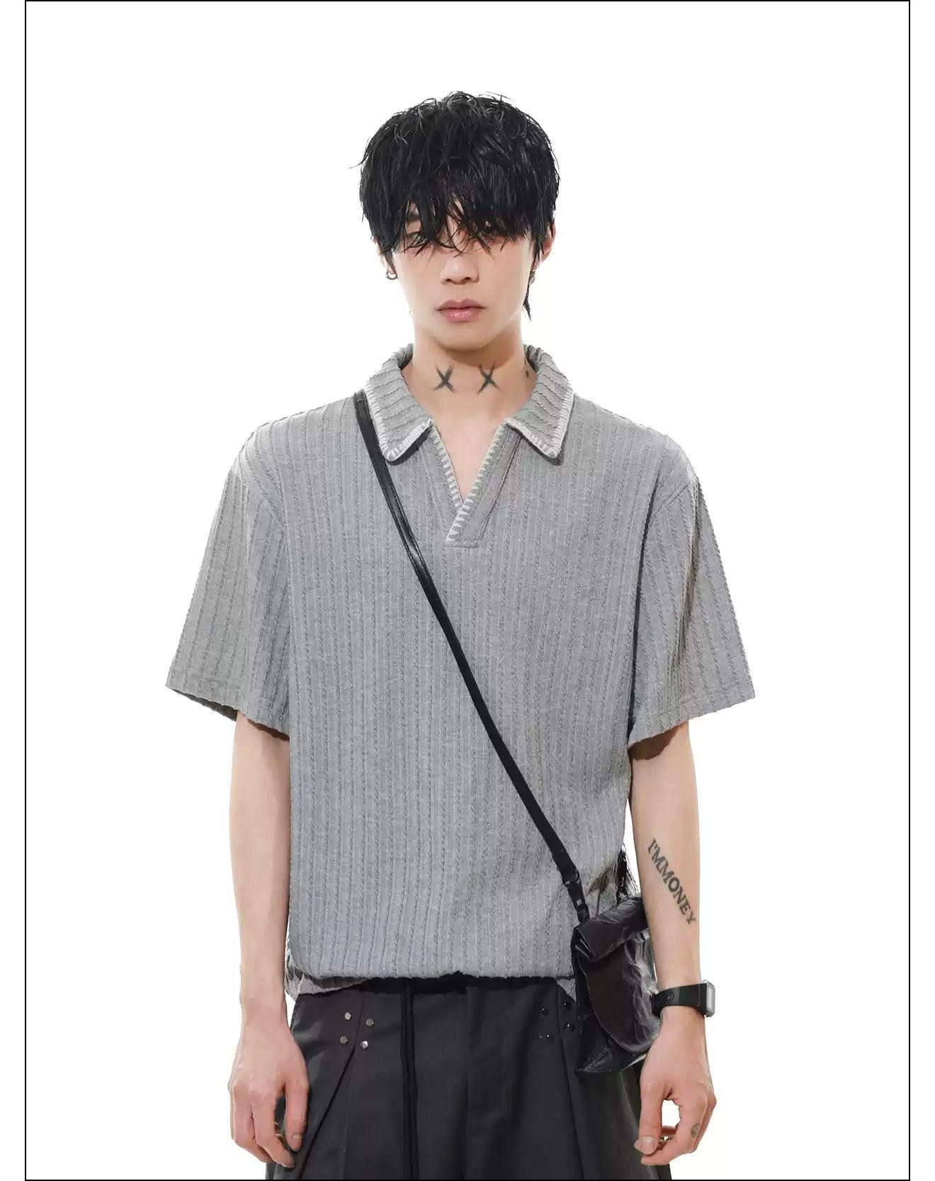 Contrast Stitched Collar Polo Korean Street Fashion Polo By Mr Nearly Shop Online at OH Vault