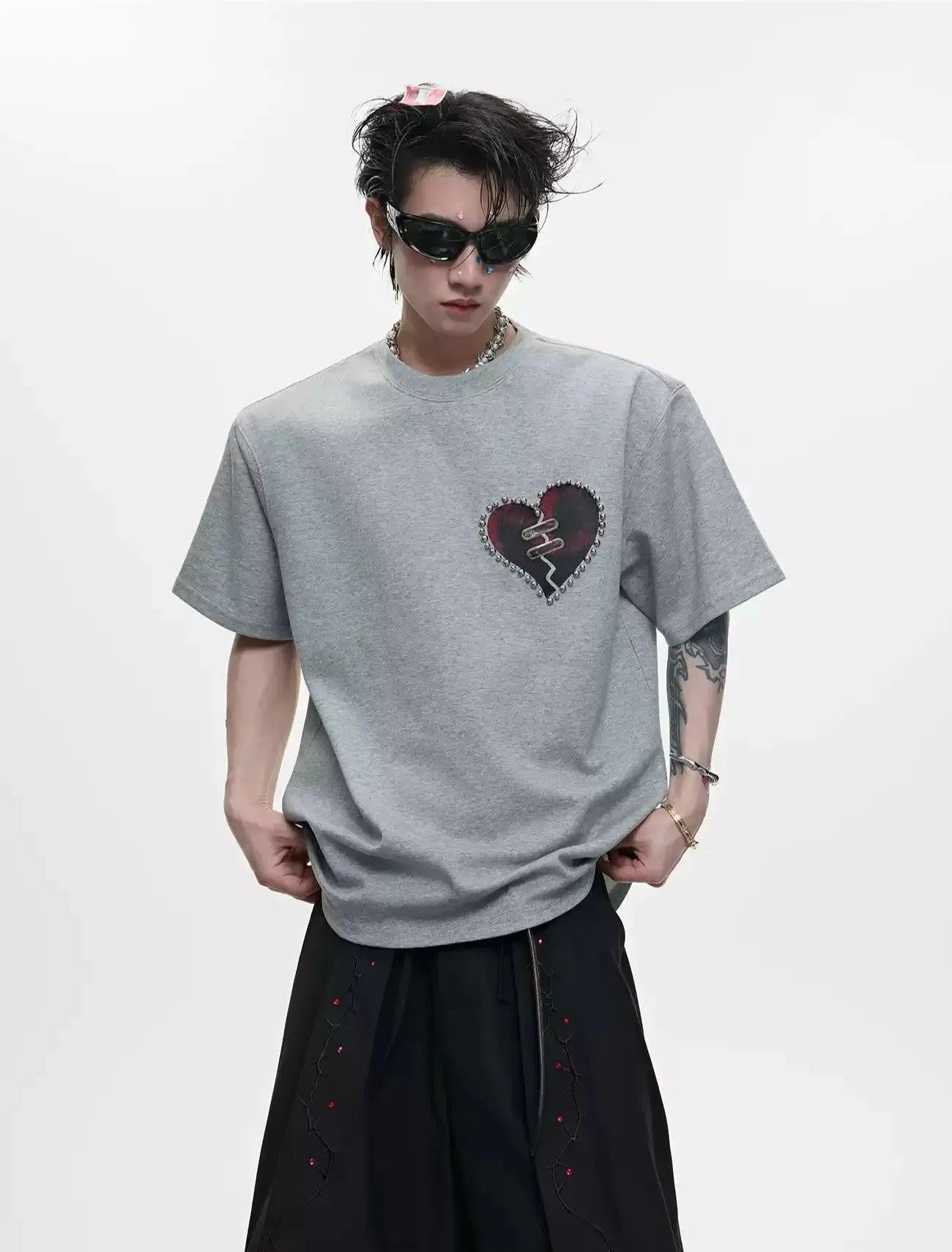 Metallic Beads Heart Relax Fit T-Shirt Korean Street Fashion T-Shirt By Argue Culture Shop Online at OH Vault
