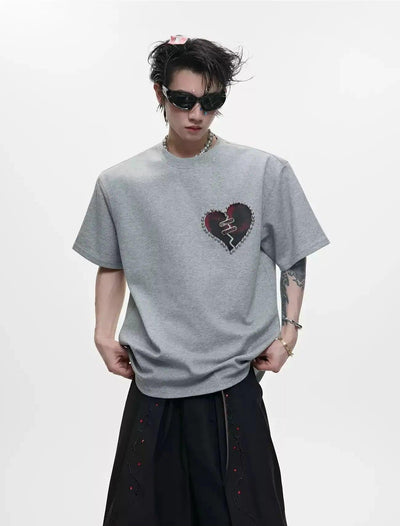 Metallic Beads Heart Relax Fit T-Shirt Korean Street Fashion T-Shirt By Argue Culture Shop Online at OH Vault