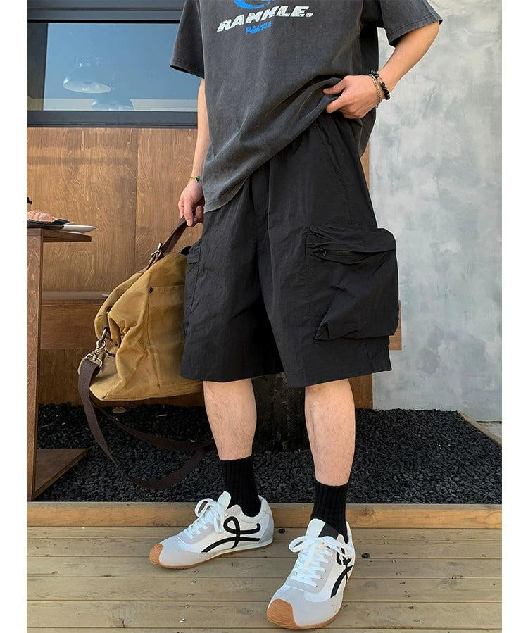 Embossed Pocket Cargo Shorts Korean Street Fashion Shorts By Poikilotherm Shop Online at OH Vault
