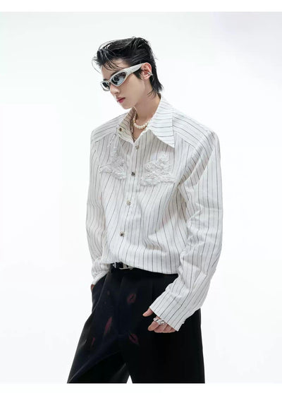 Striped Sequin Embroidery Shirt Korean Street Fashion Shirt By Argue Culture Shop Online at OH Vault