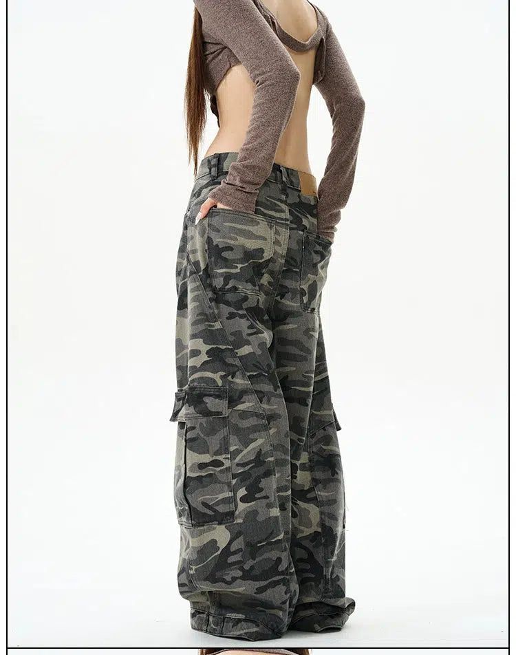 Camo Cargo Wide Pants Korean Street Fashion Pants By 77Flight Shop Online at OH Vault