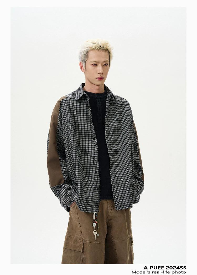 Plaid Patched Shirt Korean Street Fashion Shirt By A PUEE Shop Online at OH Vault