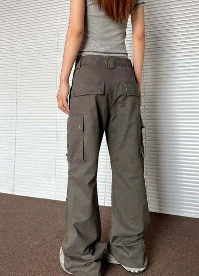 Pleated Loose Fit Flared Cargo Pants Korean Street Fashion Pants By Apocket Shop Online at OH Vault