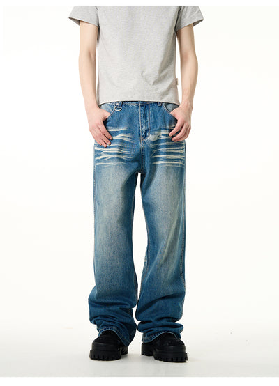 Rippled Wash Straight Jeans Korean Street Fashion Jeans By 77Flight Shop Online at OH Vault