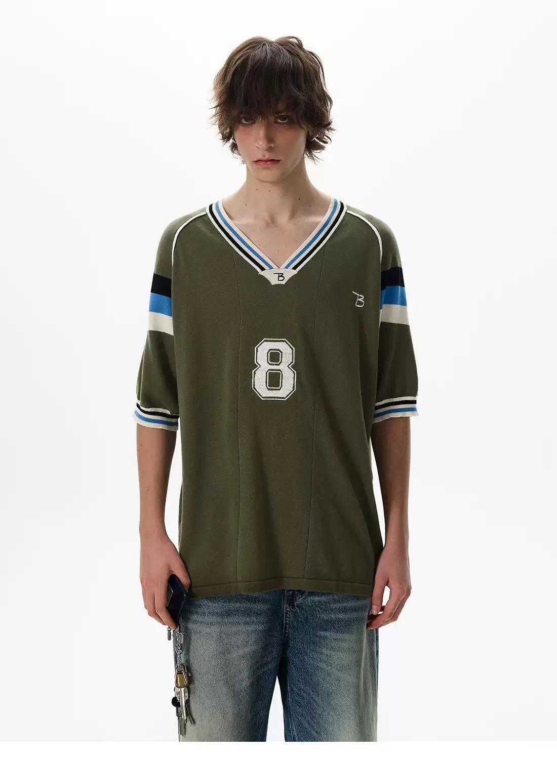 V-Neck Number 8 Knit T-Shirt Korean Street Fashion T-Shirt By 77Flight Shop Online at OH Vault