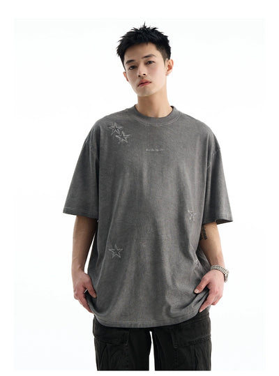 Stitched Stars Washed T-Shirt Korean Street Fashion T-Shirt By A PUEE Shop Online at OH Vault
