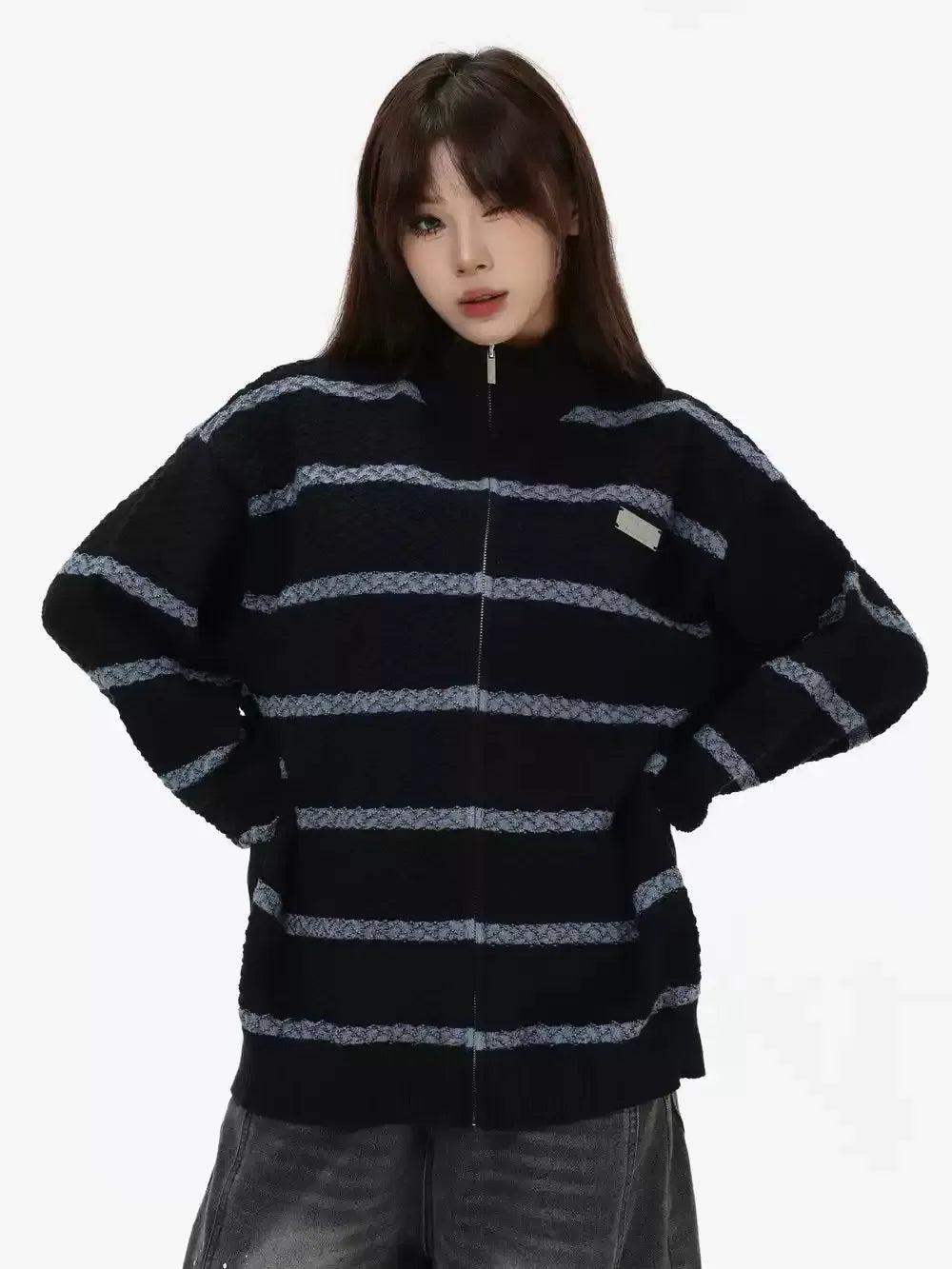 Contrast Stripes Patterned Sweater Korean Street Fashion Sweater By INS Korea Shop Online at OH Vault