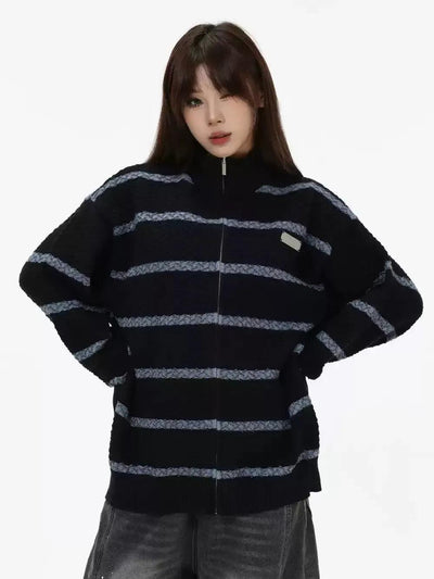 Contrast Stripes Patterned Sweater Korean Street Fashion Sweater By INS Korea Shop Online at OH Vault