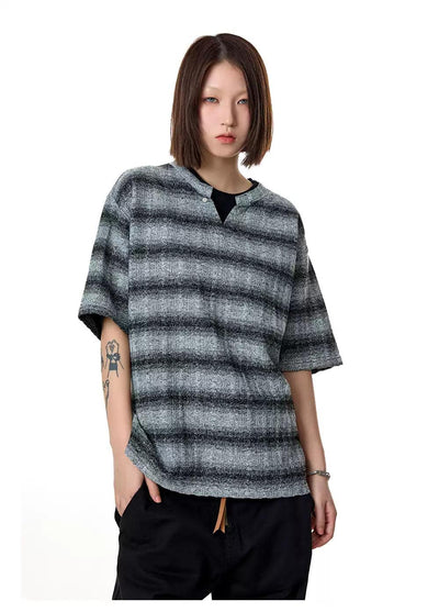 Double Neckline Stripes T-Shirt Korean Street Fashion T-Shirt By Made Extreme Shop Online at OH Vault