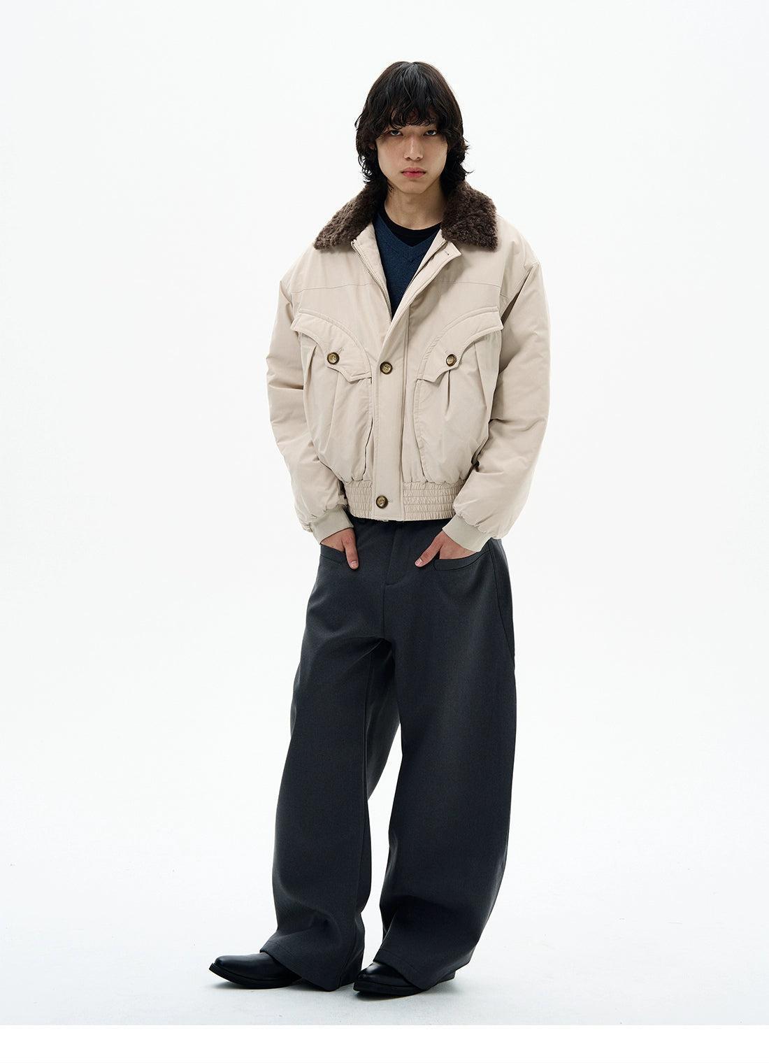 Fleece Collar Ruched Hem Jacket Korean Street Fashion Jacket By 77Flight Shop Online at OH Vault