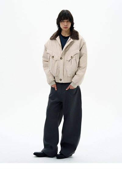 Fleece Collar Ruched Hem Jacket Korean Street Fashion Jacket By 77Flight Shop Online at OH Vault