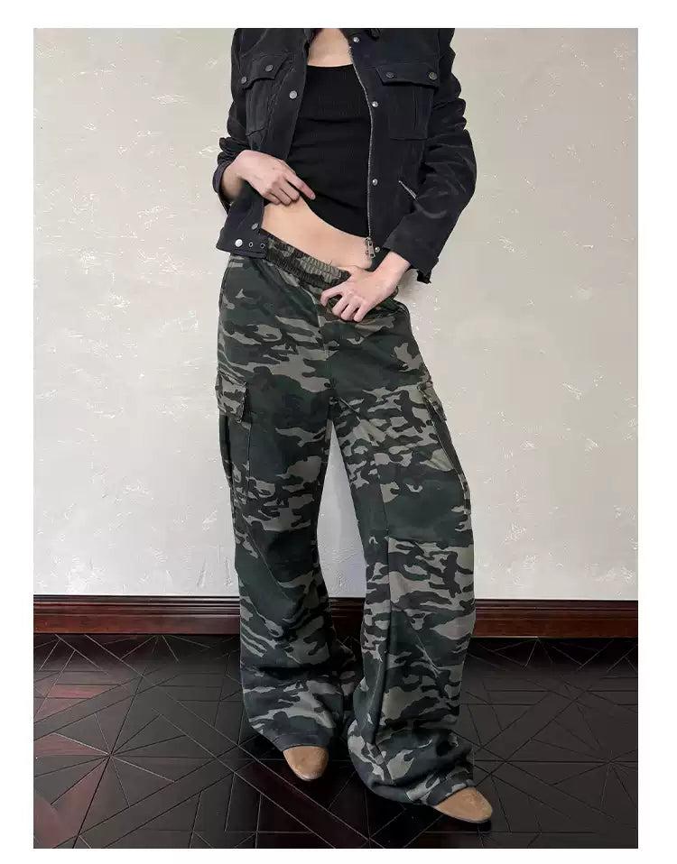 Elastic Waist Camouflage Cargo Pants Korean Street Fashion Pants By A PUEE Shop Online at OH Vault