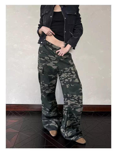 Elastic Waist Camouflage Cargo Pants Korean Street Fashion Pants By A PUEE Shop Online at OH Vault
