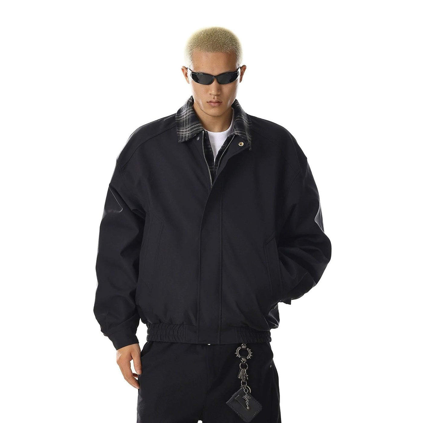 Plaid Spliced Bomber Jacket Korean Street Fashion Jacket By MEBXX Shop Online at OH Vault