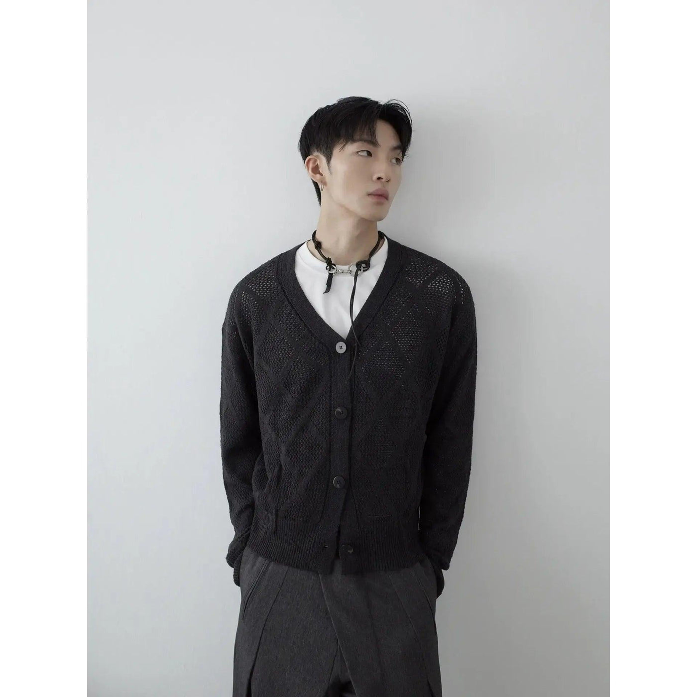 Hollow Pattern Knit Buttoned Cardigan Korean Street Fashion Cardigan By In Knots Shop Online at OH Vault