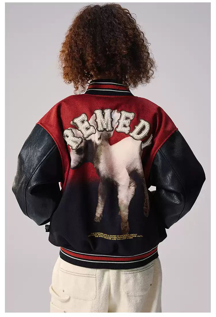 Sheep Graphic PU Leather Jacket Korean Street Fashion Jacket By Remedy Shop Online at OH Vault