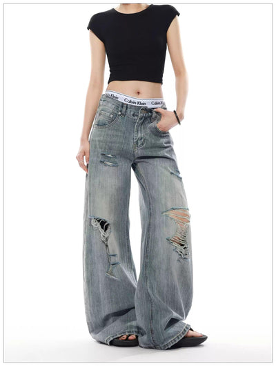 Textured Distressed Wide Jeans Korean Street Fashion Jeans By Mr Nearly Shop Online at OH Vault