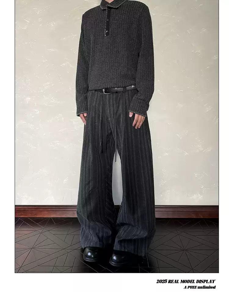 Drawstring Vertical Stripes Loose Pants Korean Street Fashion Pants By A PUEE Shop Online at OH Vault