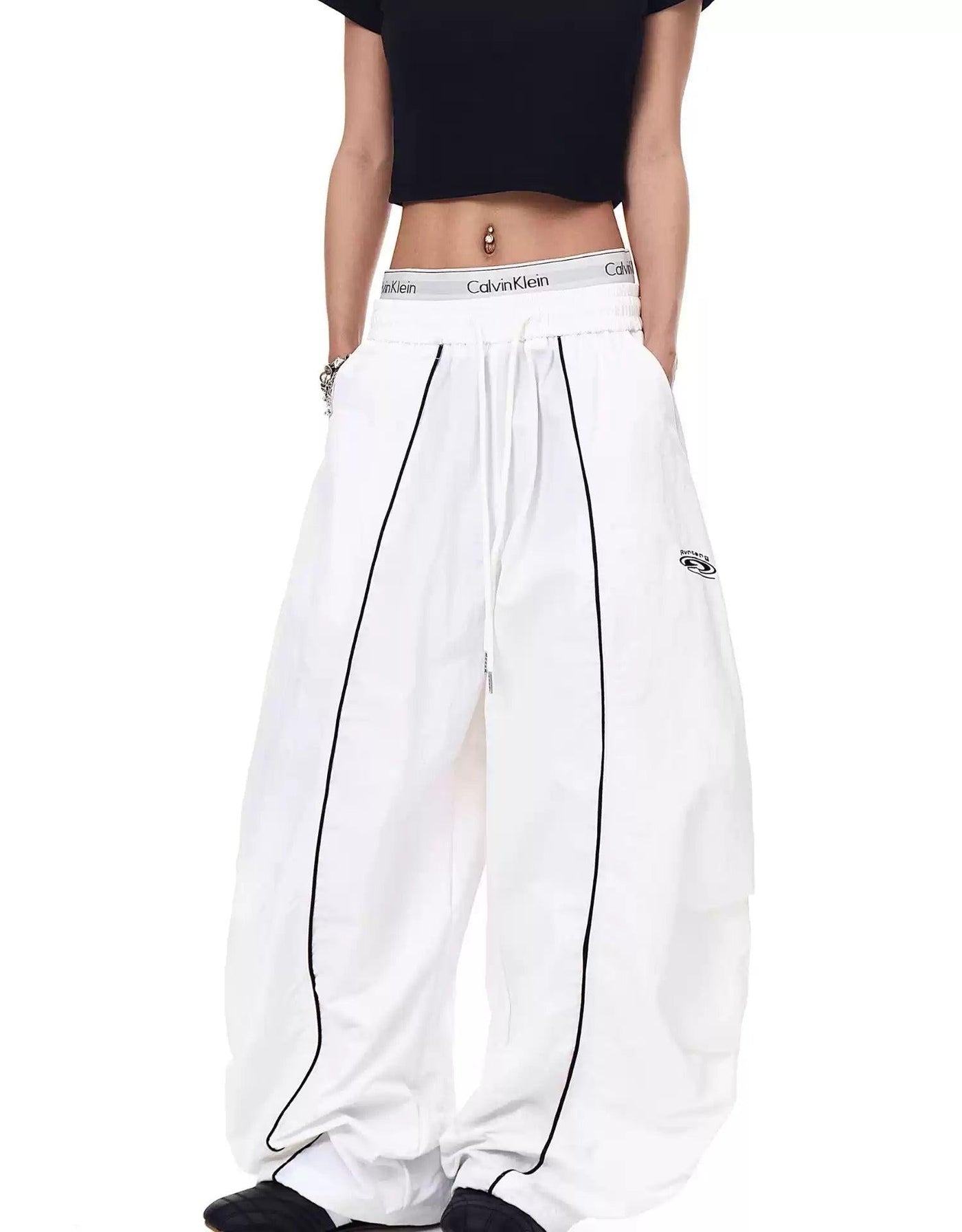 Gartered Contrast Line Track Pants Korean Street Fashion Pants By Blacklists Shop Online at OH Vault