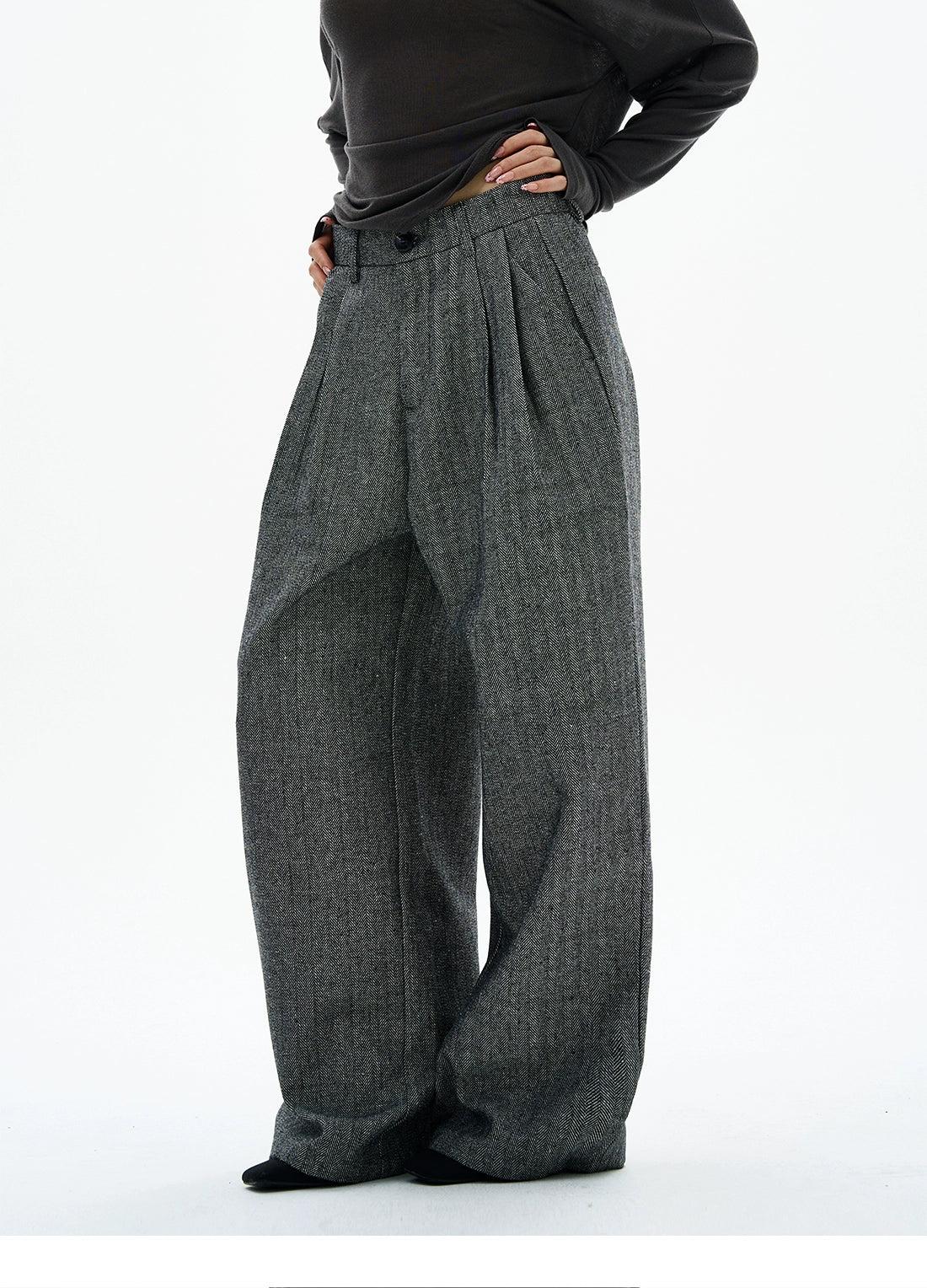 Pleated Tweed Trousers Korean Street Fashion Trousers By 77Flight Shop Online at OH Vault
