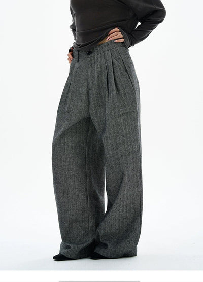 Pleated Tweed Trousers Korean Street Fashion Trousers By 77Flight Shop Online at OH Vault