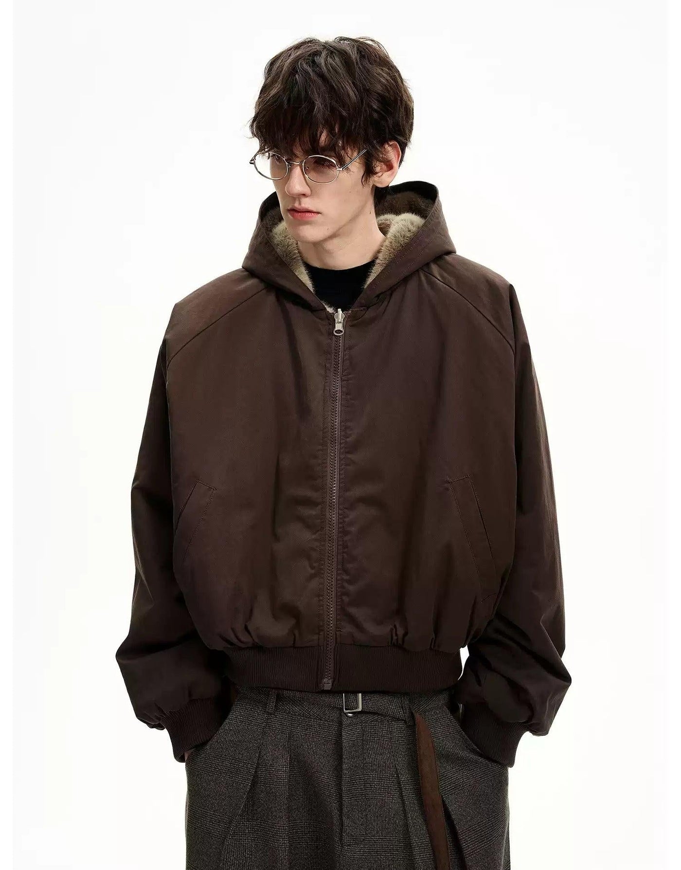 Faux-Shearling Trim Hooded Jacket Korean Street Fashion Jacket By MaxDstr Shop Online at OH Vault