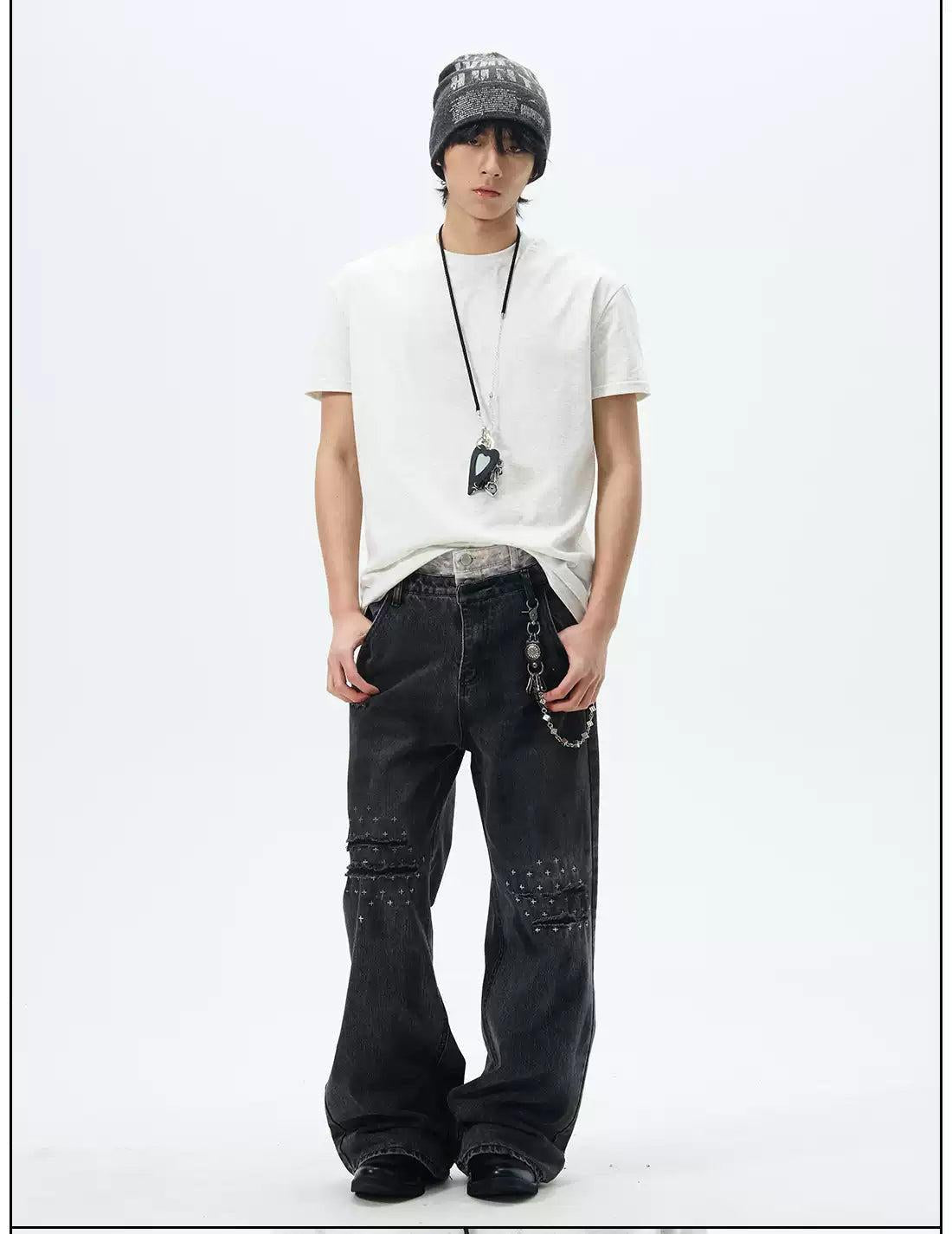 Double Waists Ripped Straight Jeans Korean Street Fashion Jeans By 77Flight Shop Online at OH Vault