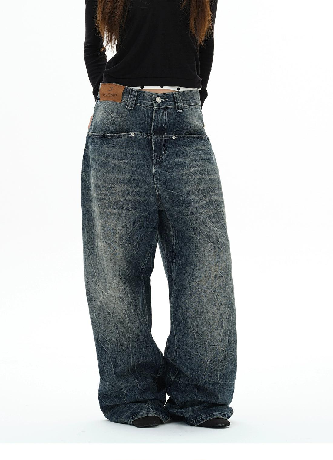 Pocket Detail Lightning Pattern Jeans Korean Street Fashion Jeans By 77Flight Shop Online at OH Vault