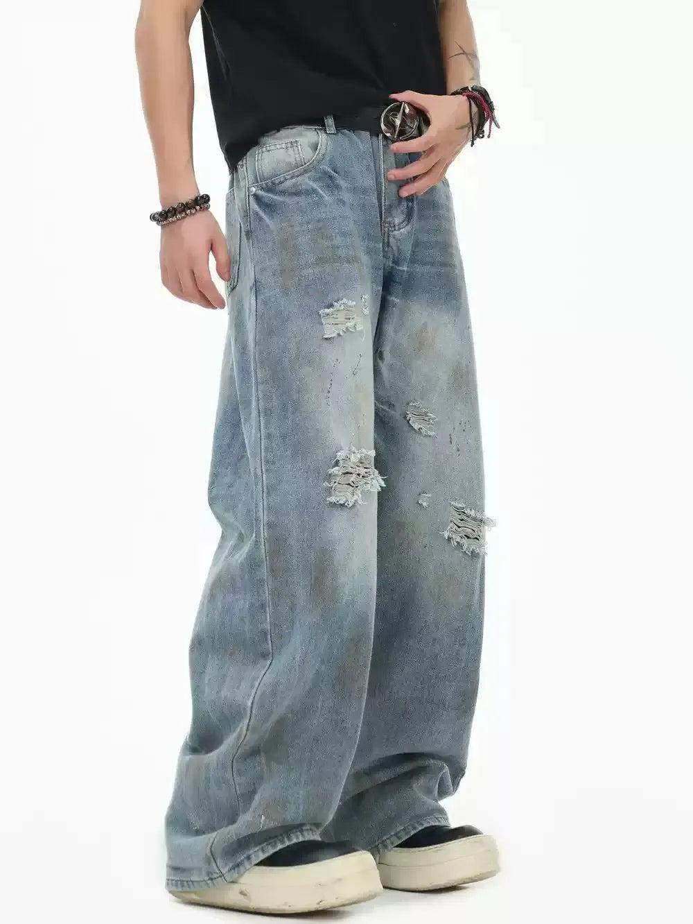 Distressed Faded Straight Jeans Korean Street Fashion Jeans By INS Korea Shop Online at OH Vault