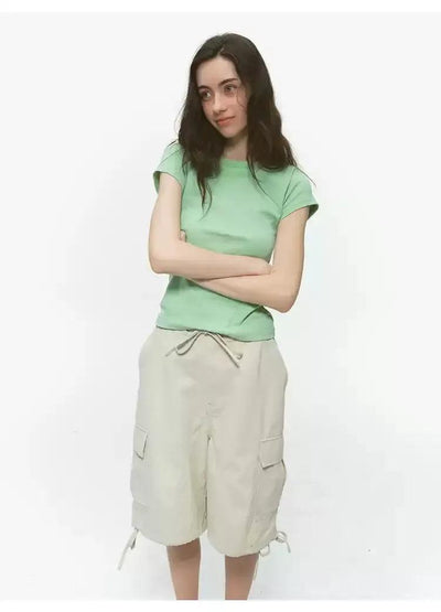 Basic Drawstring Cargo Shorts Korean Street Fashion Shorts By Country Moment Shop Online at OH Vault