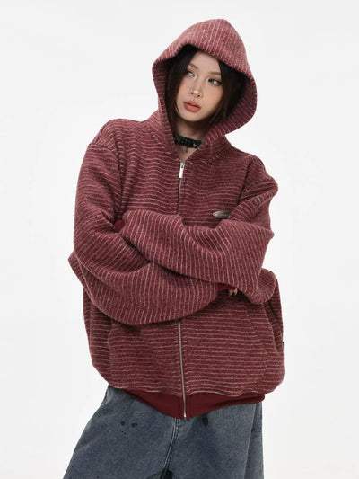 Cozy Striped Zip-Up Hoodie Korean Street Fashion Hoodie By INS Korea Shop Online at OH Vault