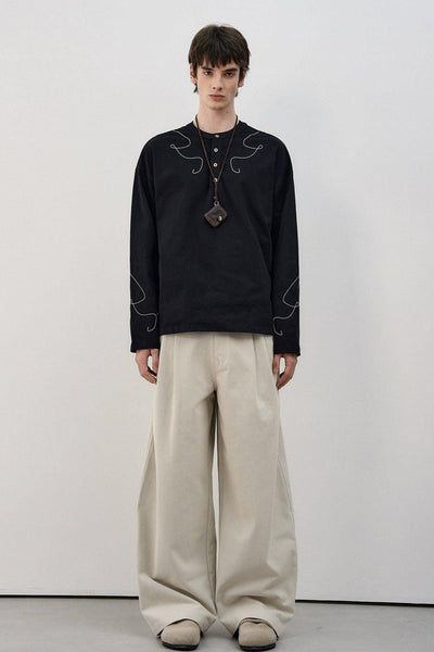 Contrast Stitched Henley Collar T-Shirt Korean Street Fashion T-Shirt By MaxDstr Shop Online at OH Vault