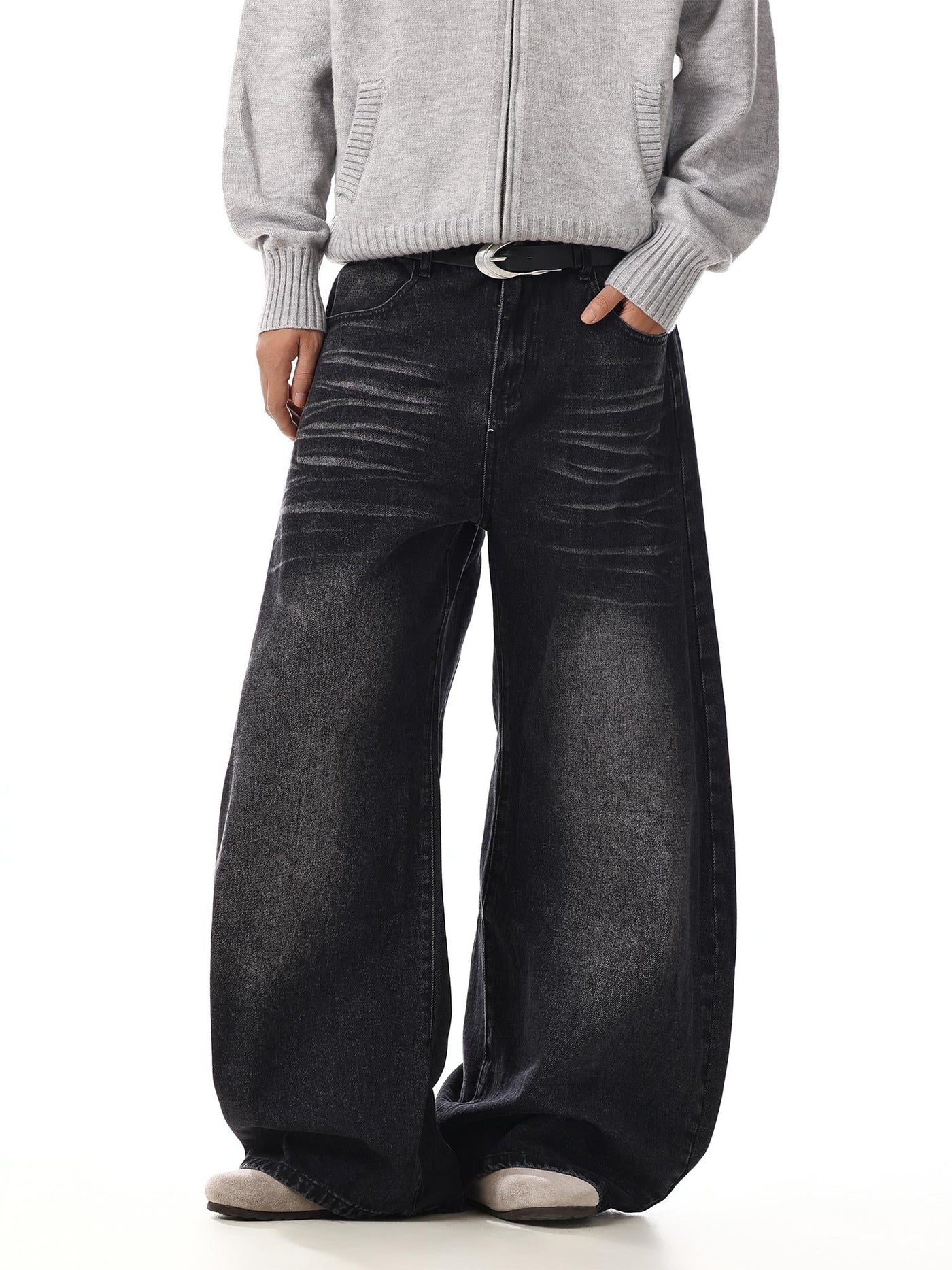 Whiskered Fade Baggy Jeans Korean Street Fashion Jeans By MEBXX Shop Online at OH Vault