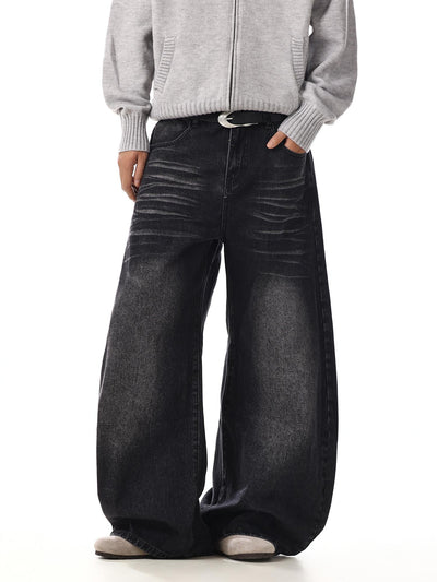 Whiskered Fade Baggy Jeans Korean Street Fashion Jeans By MEBXX Shop Online at OH Vault