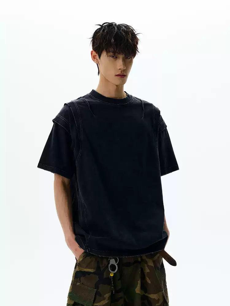 Washed Distressed Cut T-Shirt Korean Street Fashion T-Shirt By A PUEE Shop Online at OH Vault