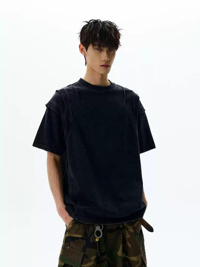 Washed Distressed Cut T-Shirt Korean Street Fashion T-Shirt By A PUEE Shop Online at OH Vault
