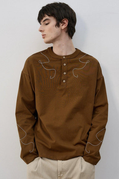 Contrast Stitched Henley Collar T-Shirt Korean Street Fashion T-Shirt By MaxDstr Shop Online at OH Vault