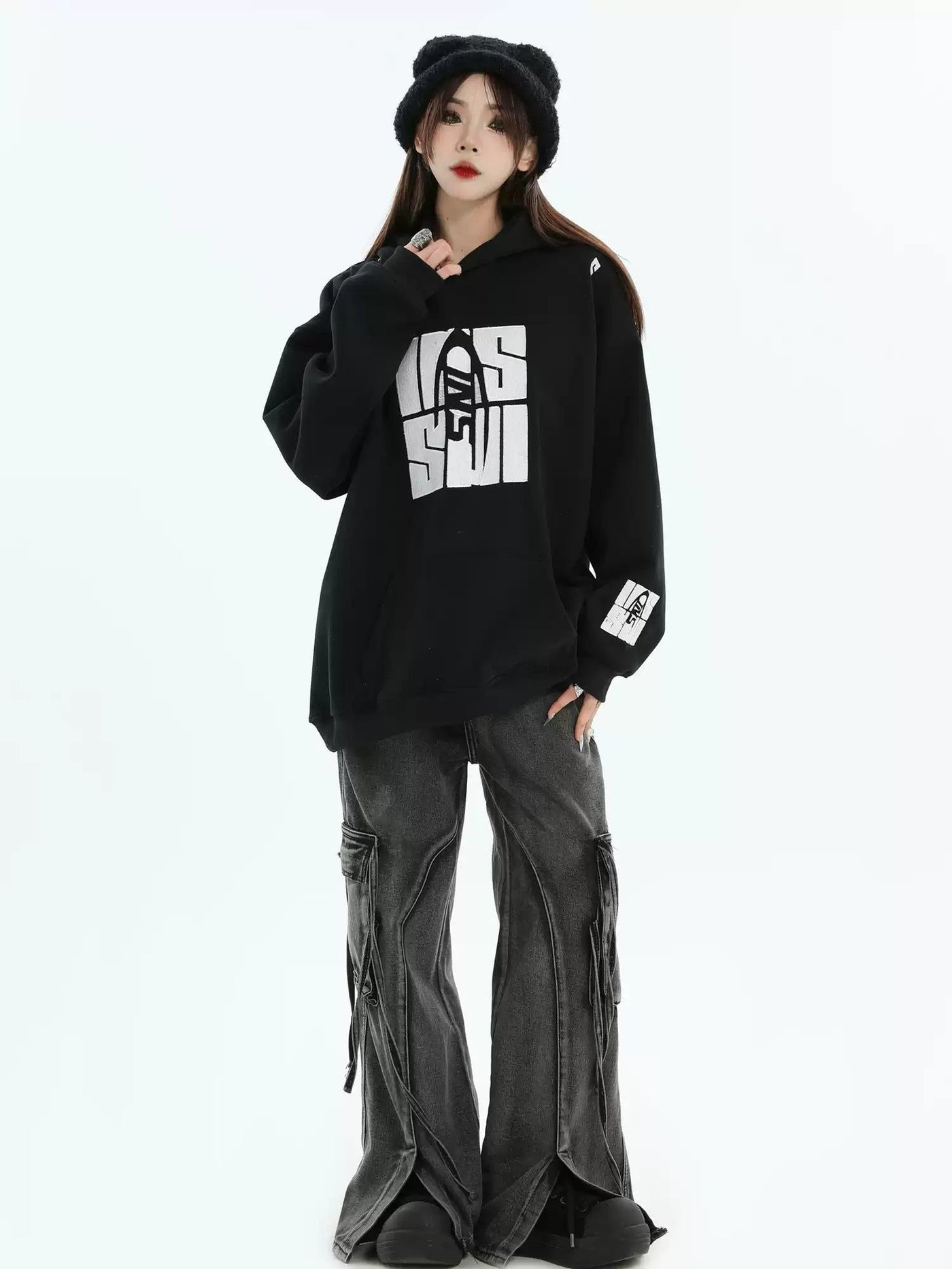 Contrast Logo Casual Hoodie Korean Street Fashion Hoodie By INS Korea Shop Online at OH Vault