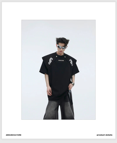 Shoulder Flap Metallic Accent T-Shirt Korean Street Fashion T-Shirt By Argue Culture Shop Online at OH Vault