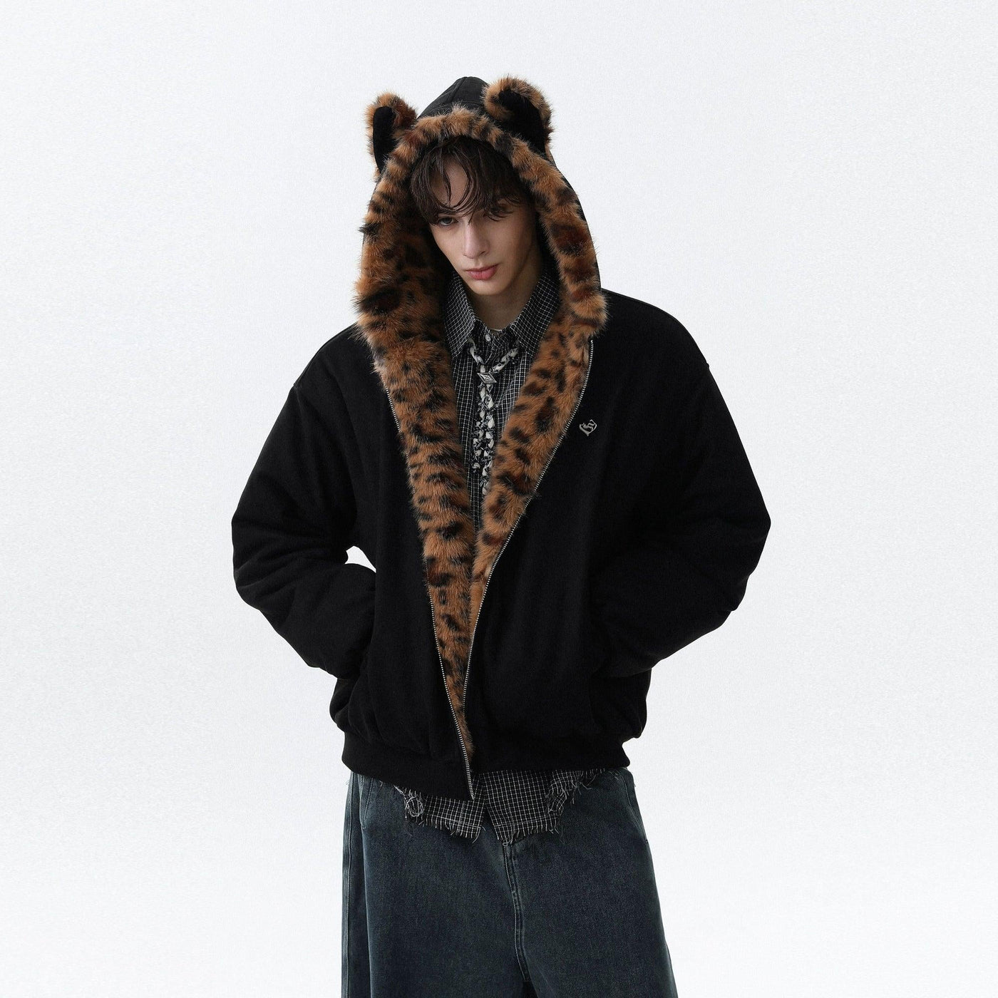 Leopard Print Lining Hooded Jacket Korean Street Fashion Jacket By Mr Nearly Shop Online at OH Vault